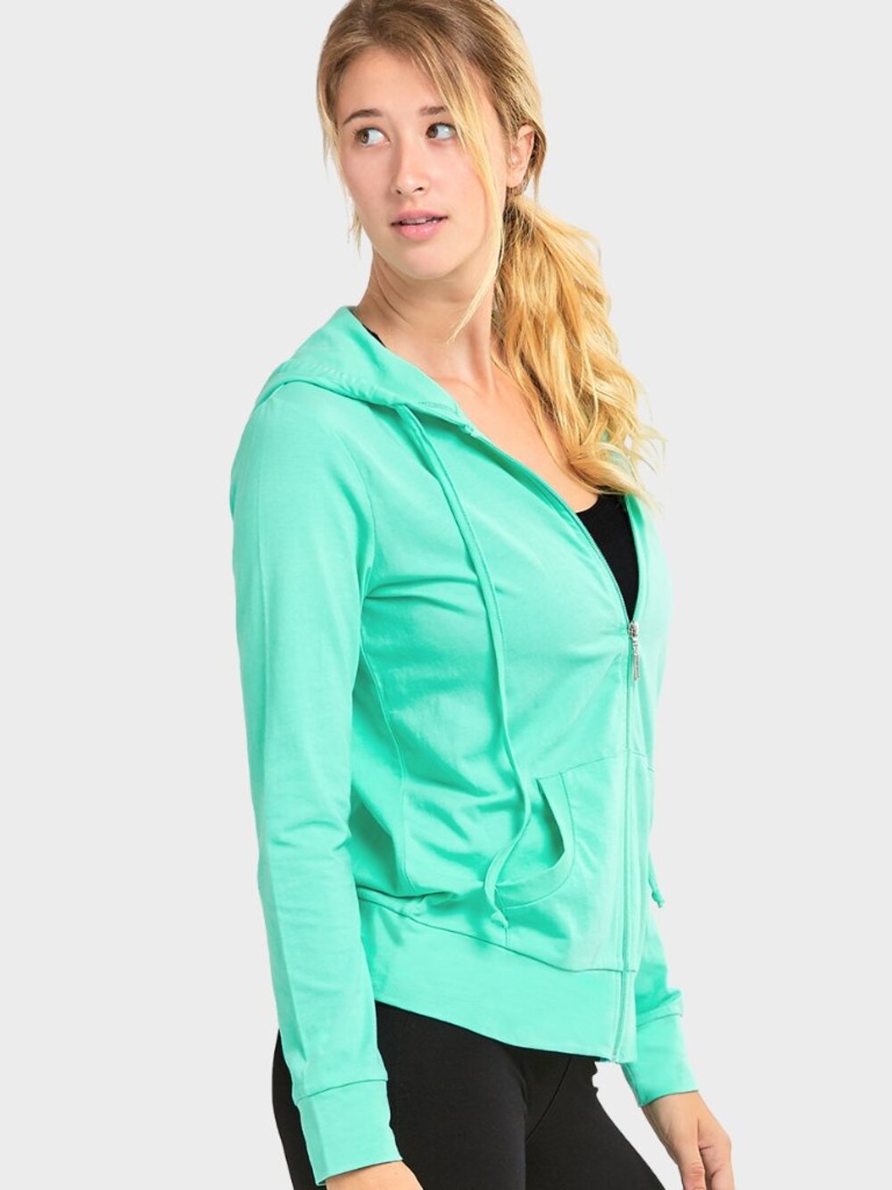$10 SALE Women's Cotton Blend Lightweight Zip Up Hoodie Sweater HDC7000 Mint